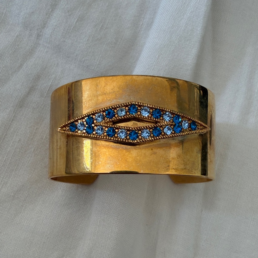 Gold and Blue Stone Cuff Bracelet